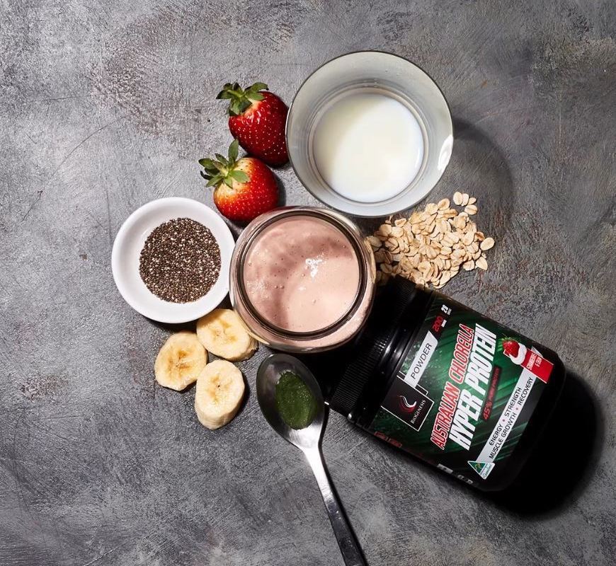 Hyper Protein comes in three delicious flavours: natural, mint and strawberries and cream