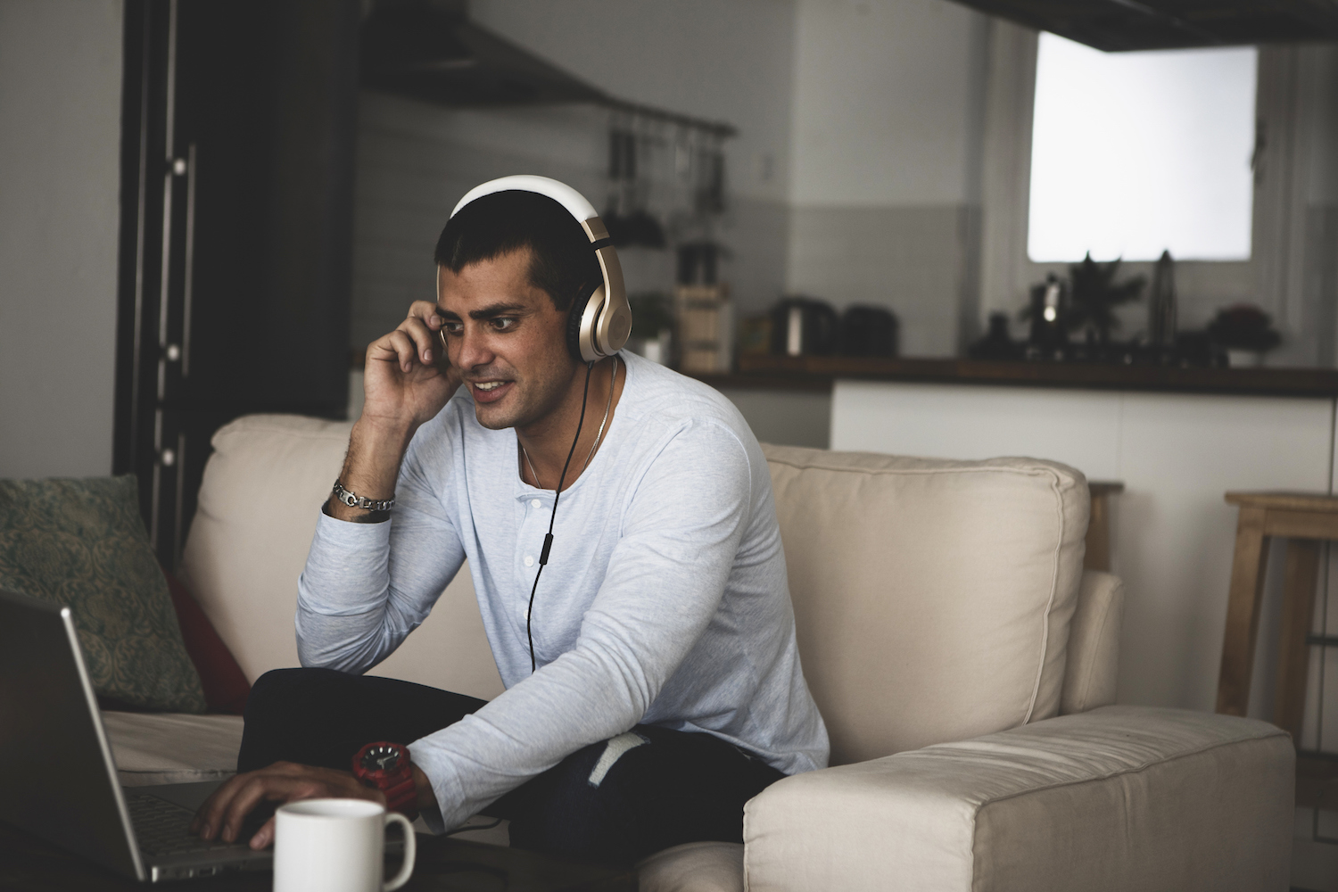 man working from home