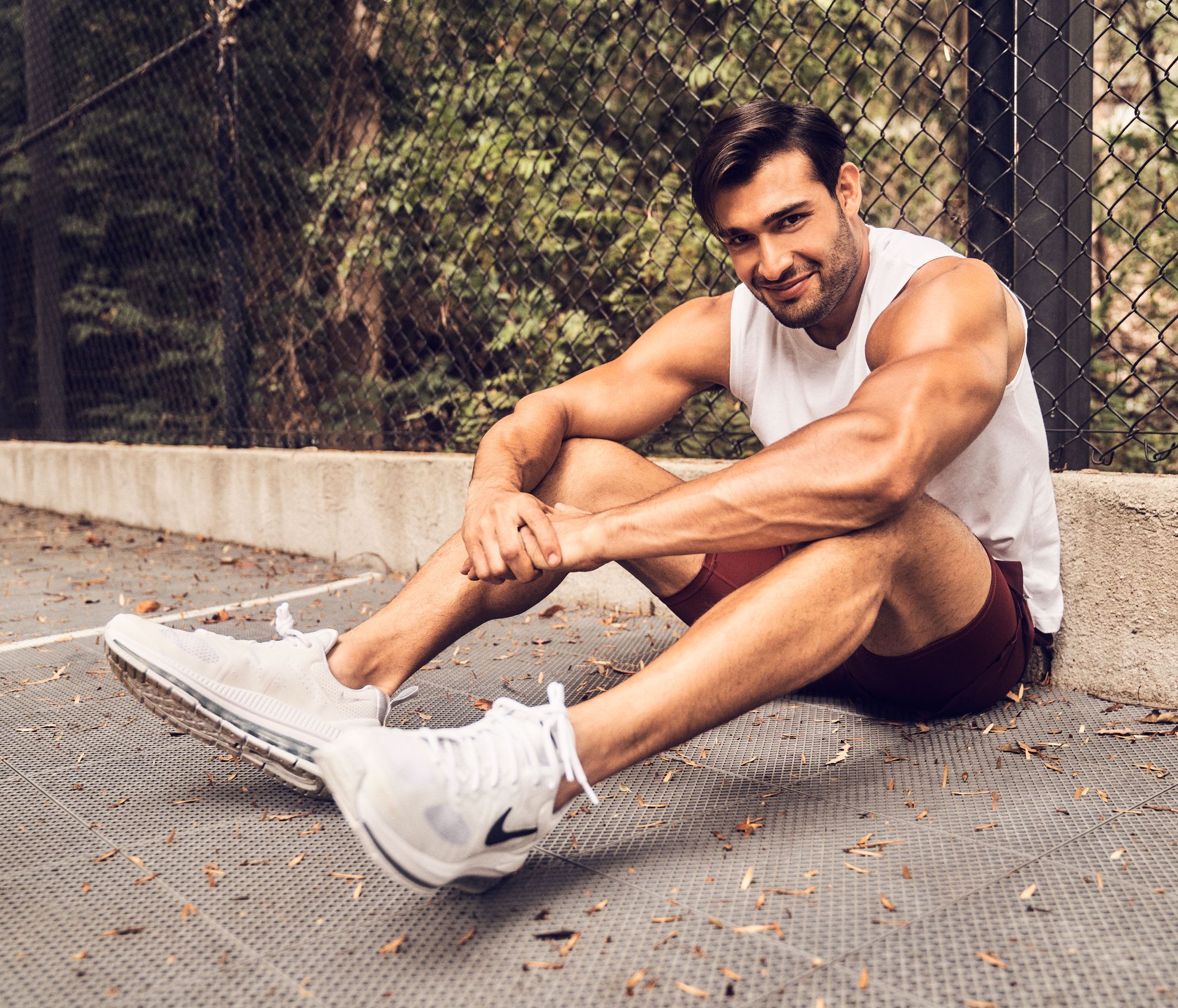 Asghari at a private residence in the Hollywood Hills in July 2021. Get Sam’s Look: Alo Tank; Centric Shorts; Nike Sneakers. SHAYAN ASGHARNIA